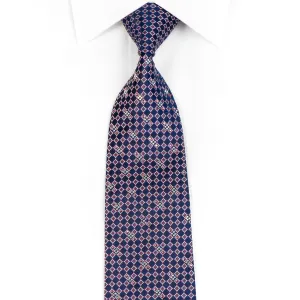 Renoma Mens Silk Rhinestone Necktie Blue Silver Red Checkered With Red Sparkles