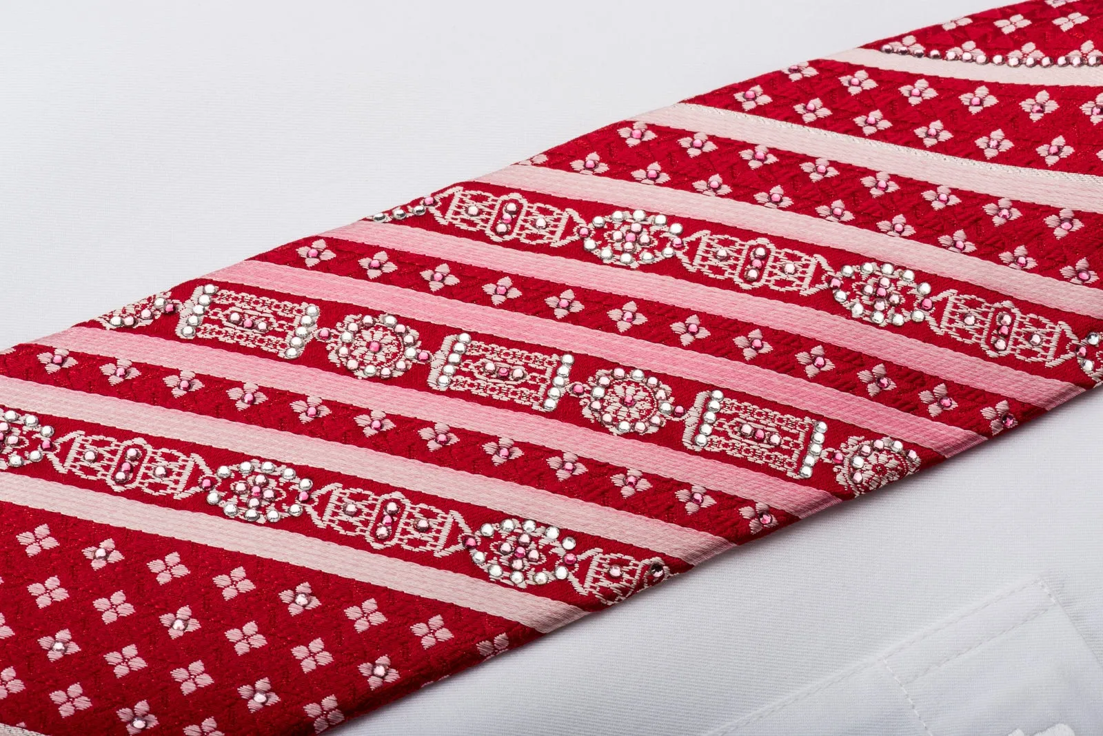 Roberta di Camerino Men's Rhinestone Necktie Striped Cartouche On Red With Silver Sparkles