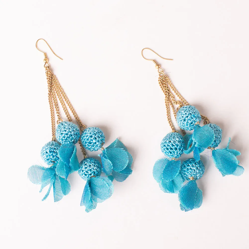 Samoolam Handmade Crochet Swing Earrings ~ Turquoise Floral