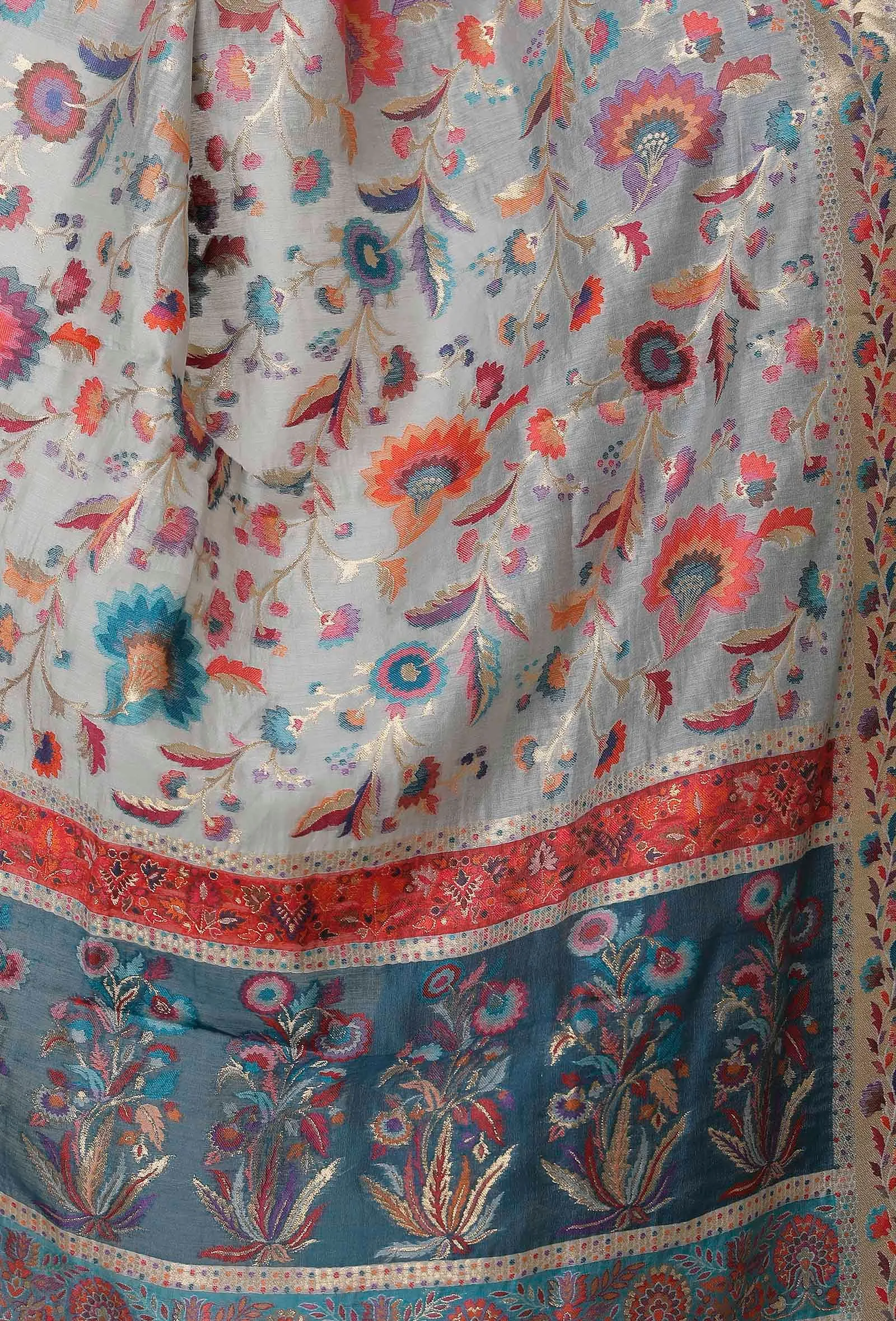 Set of 3: Teal Blue Slip Kurta with Palazzo and Kani Dupatta