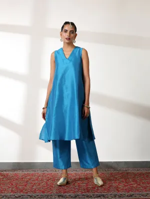 SET Teal Dupion Silk Blend Top & Pants - 2 PC