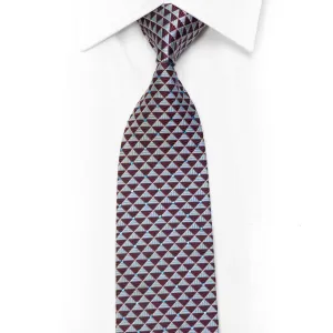 Silk Necktie Silver Navy Burgundy Geometric With Rhinestones & Sparkles