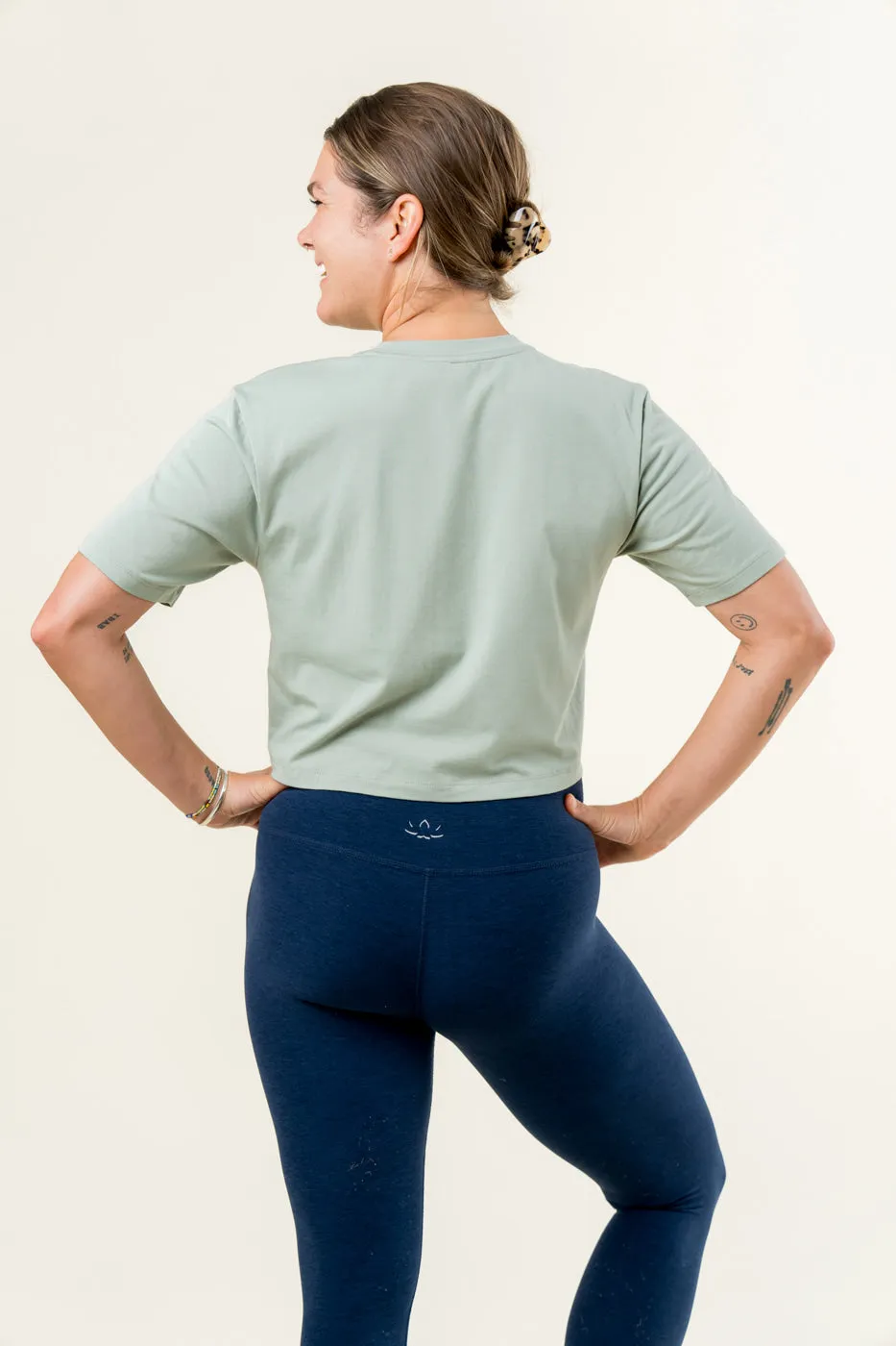 Stay In Oversized Cropped Tee - Sage Green
