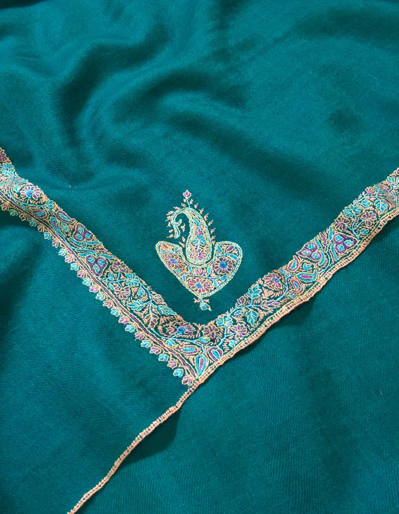Teal Green Pashmina Shawl With Sozni 5812
