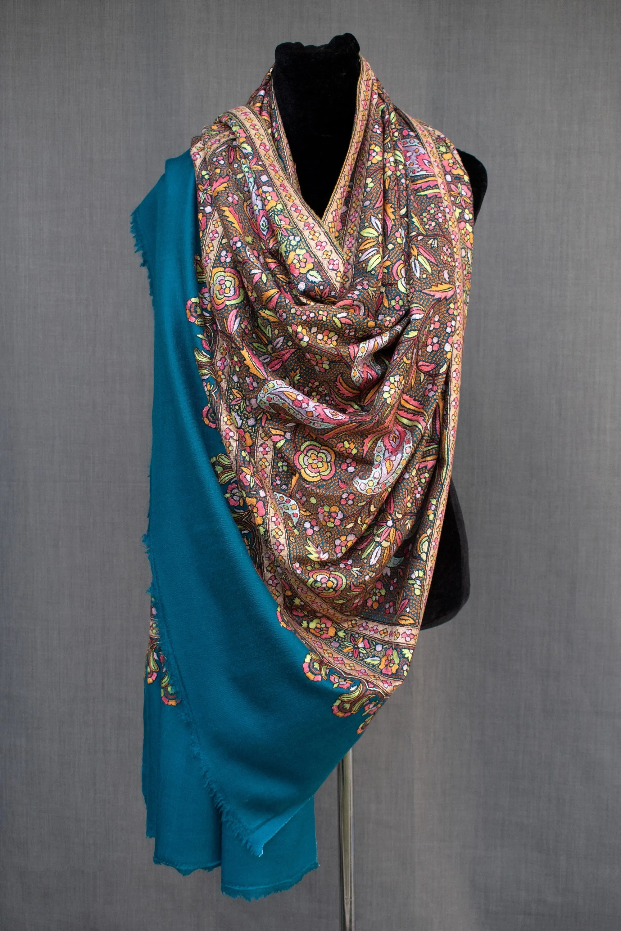 THE GREAT WINTERSALE Nirvana Pashmina Shawl, Hand Embroidered Cashmere Jama, Elite Woman, Made in Kashmir, 40x80"