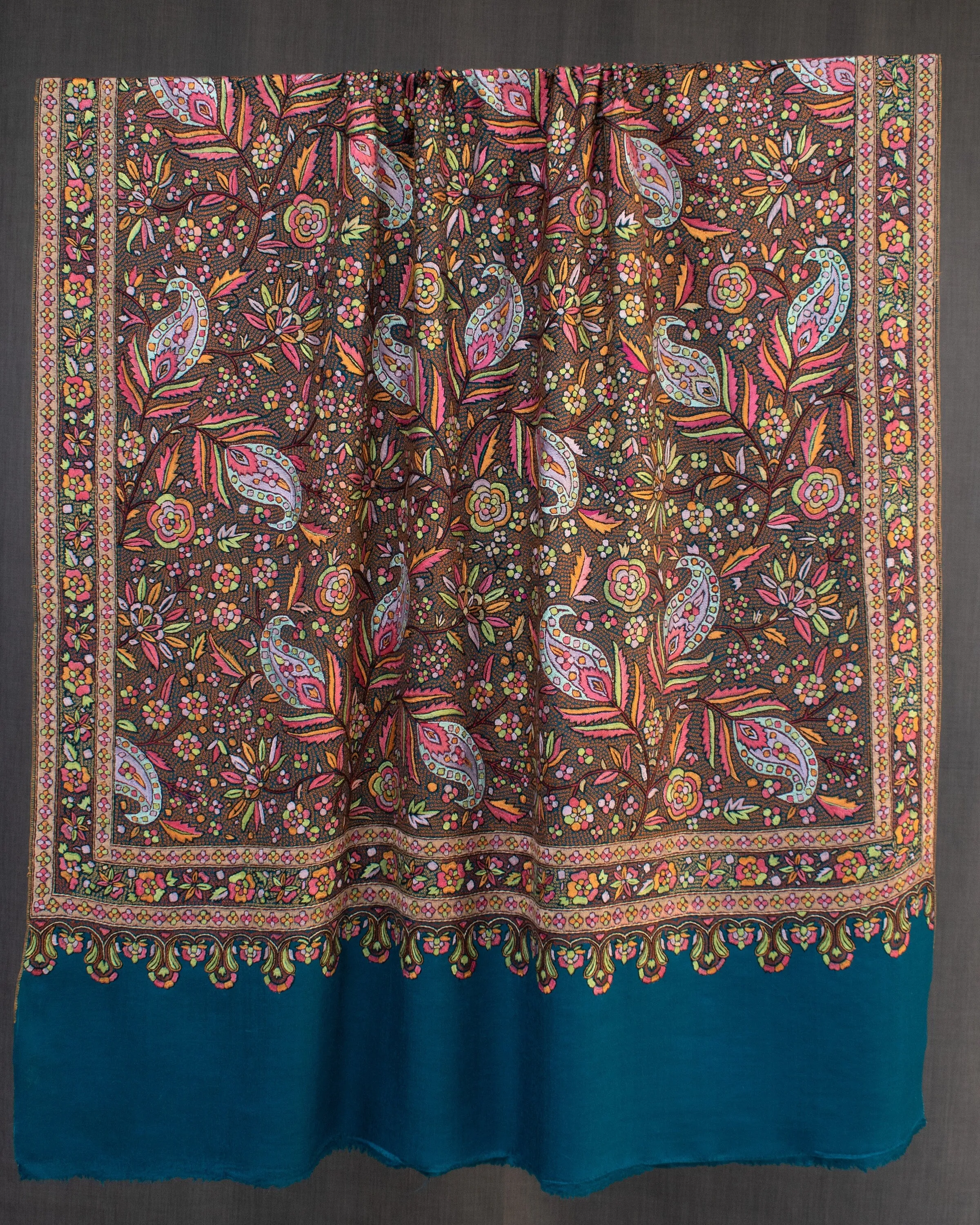 THE GREAT WINTERSALE Nirvana Pashmina Shawl, Hand Embroidered Cashmere Jama, Elite Woman, Made in Kashmir, 40x80"