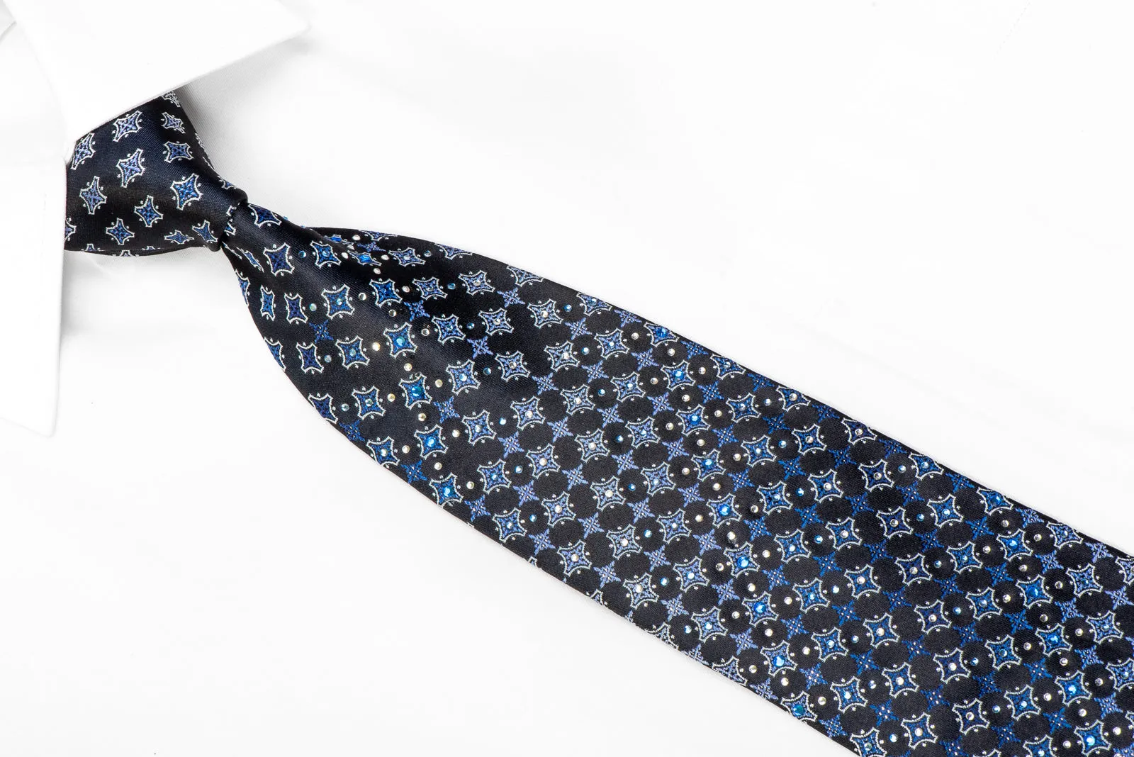 Verdi Rhinestone Tie Geometric On Navy With Silver Sparkles