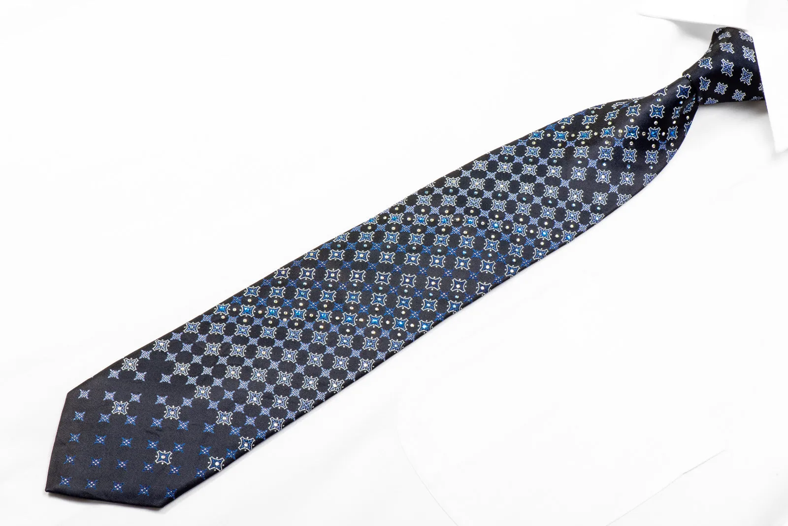 Verdi Rhinestone Tie Geometric On Navy With Silver Sparkles