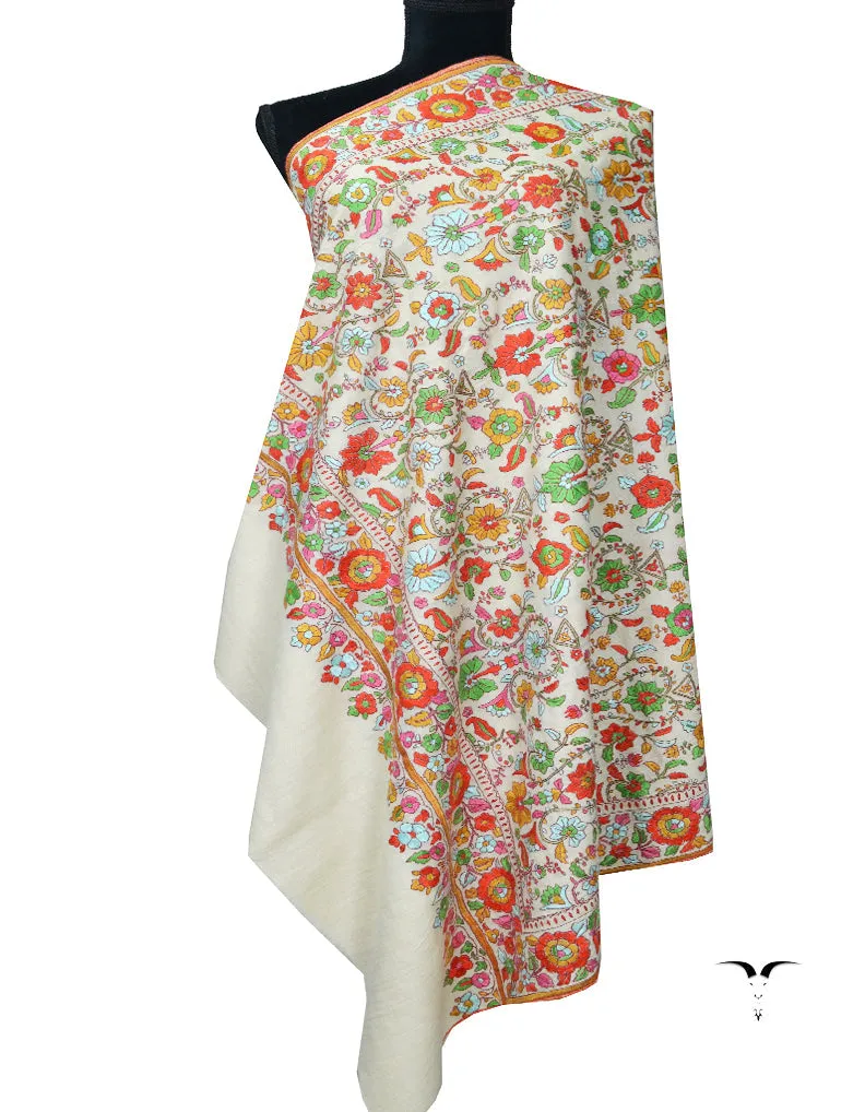 White and Red Embroidery Pashmina Shawl 7349
