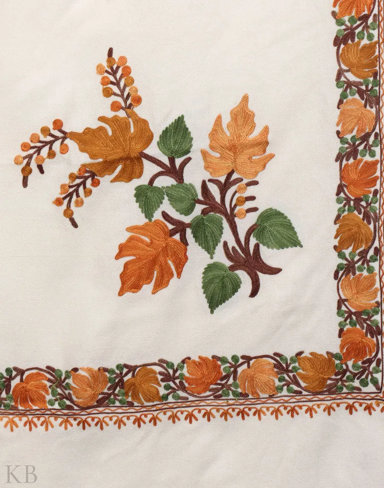 White Chinar Aari Work Cashmilon Shawl