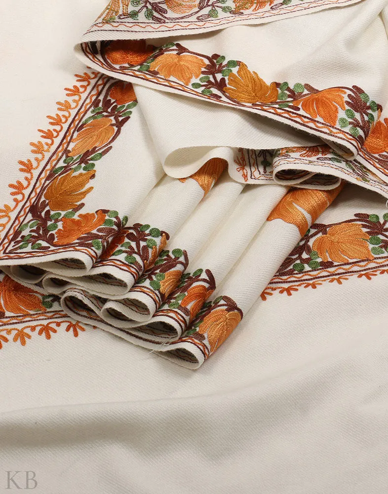 White Chinar Aari Work Cashmilon Shawl