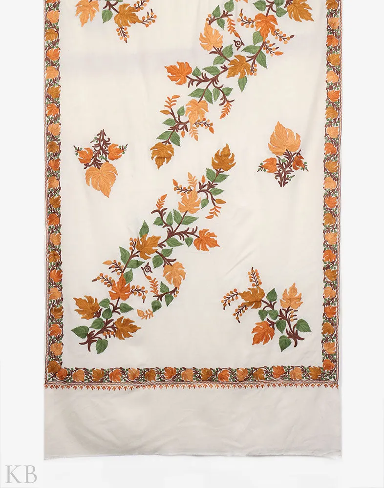 White Chinar Aari Work Cashmilon Shawl