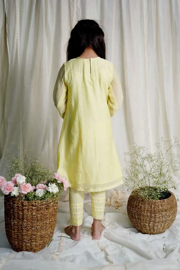 Yellow Bouvardia Kurta Set For Girls
