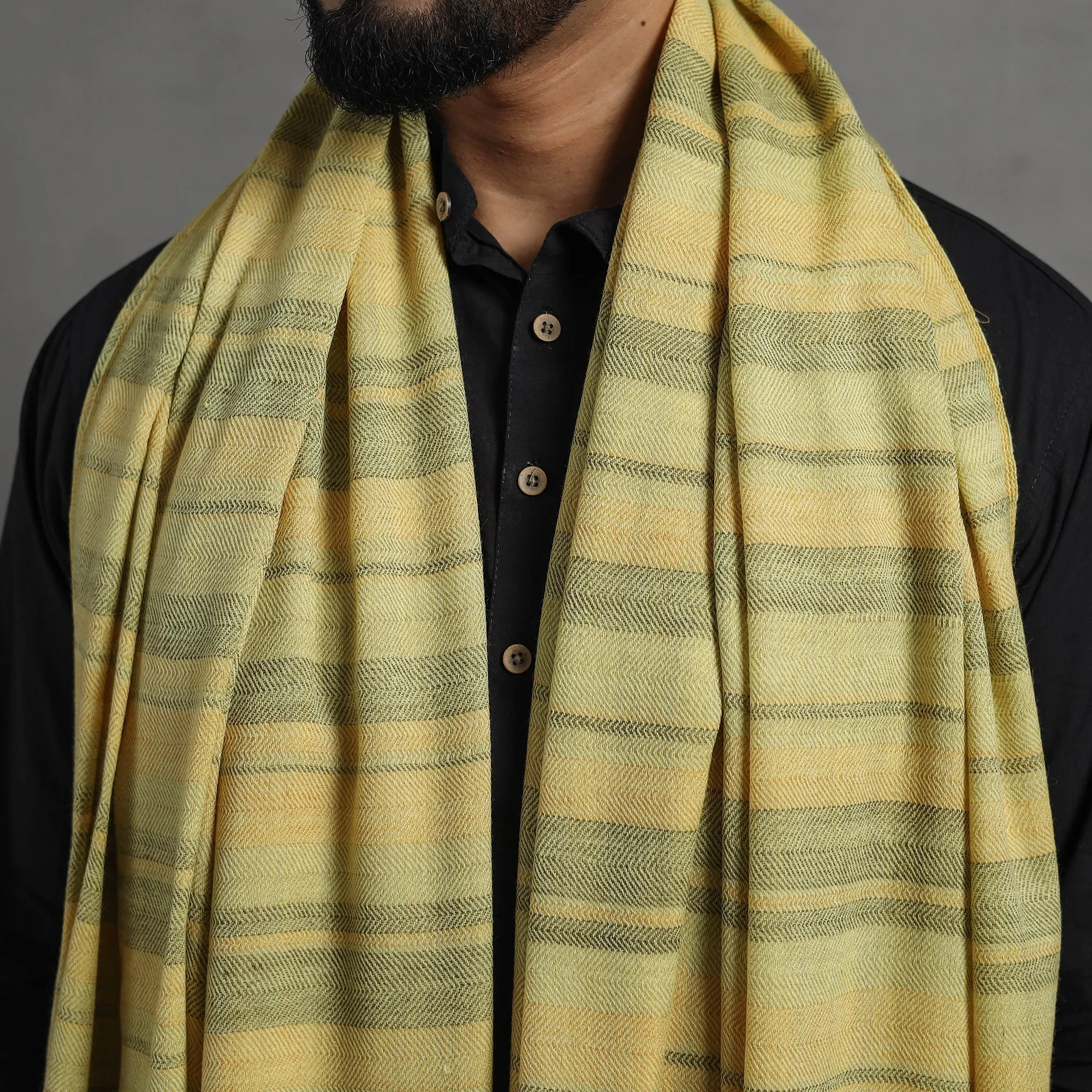 Yellow - Kumaun Handwoven Pure Merino Wool Shawl for Men 97
